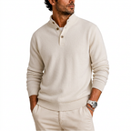 Men’s Long Sleeve Knit Polo Sweater with Ribbed Cuffs and Hem