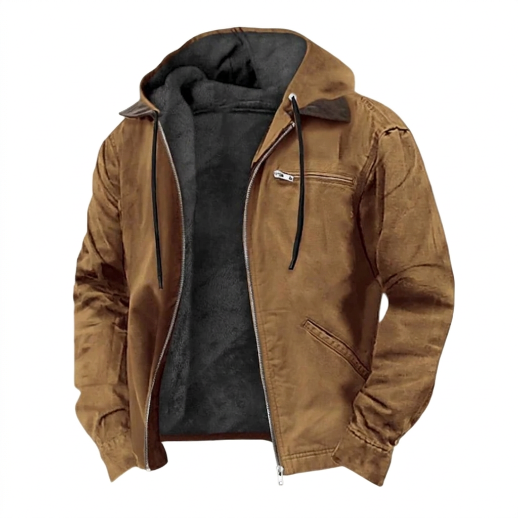 Men's Hooded Jacket with Zip Front and Drawstring Hood for Casual Wear