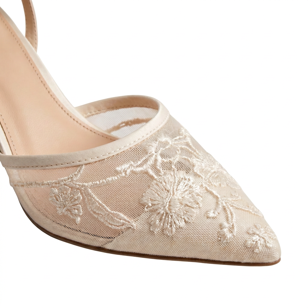 Women's Embroidered Mesh Mule Heels - Slip-On Pointed Toe