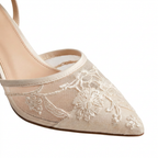 Women's Embroidered Mesh Mule Heels - Slip-On Pointed Toe