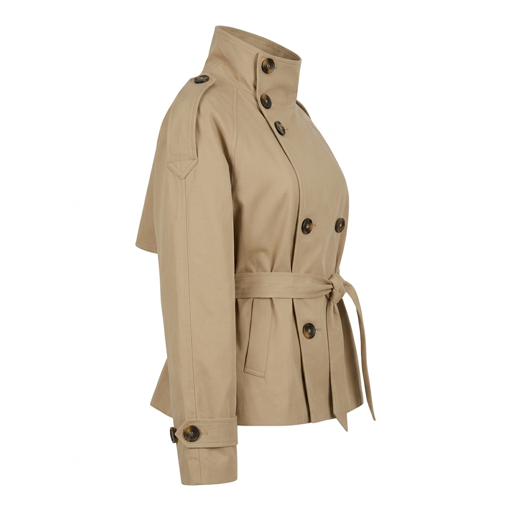 Women's Short Double-Breasted Trench Coat with Belt