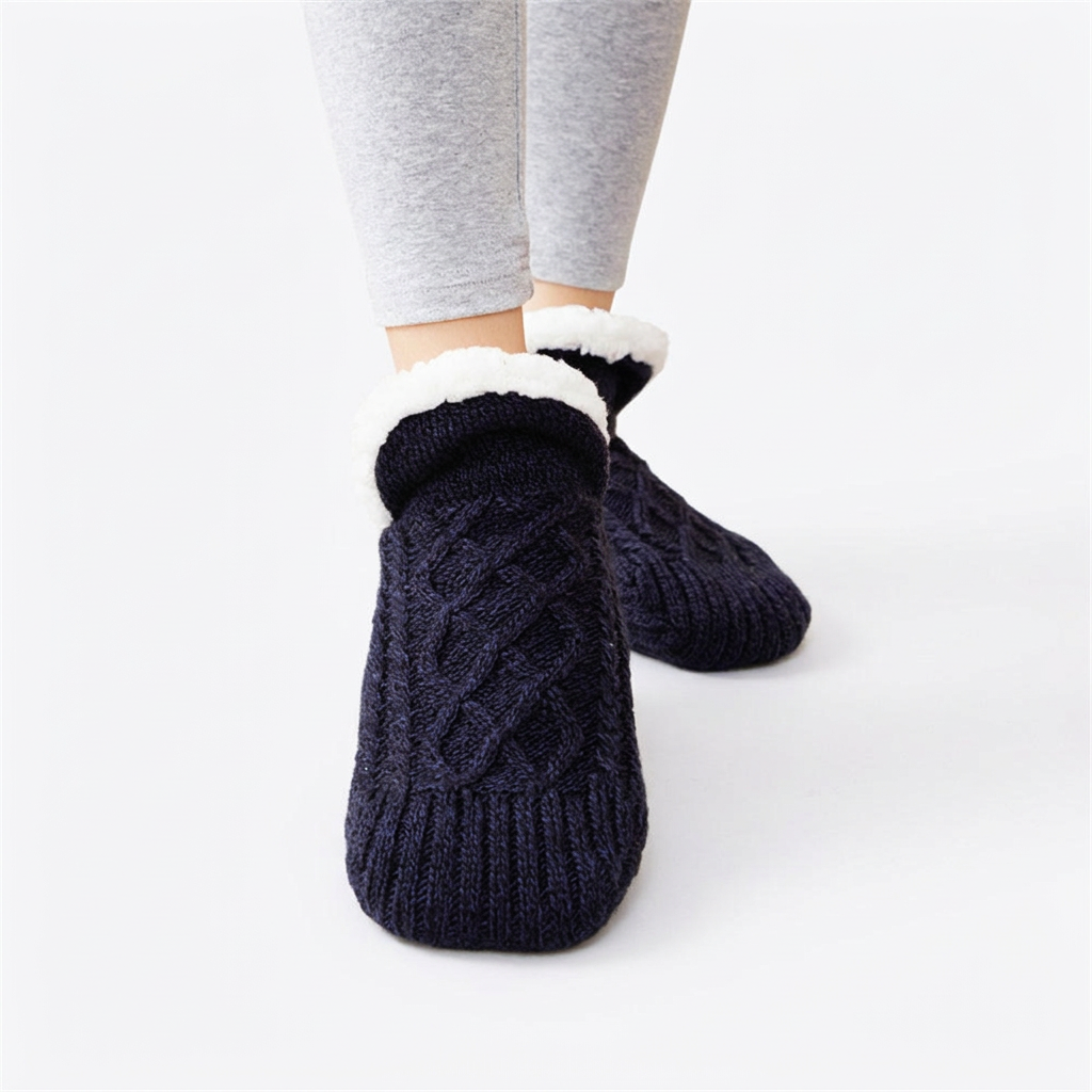 Women's Cable-Knit Slipper Socks Fleece-Lined Non-Slip
