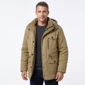 Man wearing khaki fleece-lined winter parka