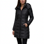 Women's Mid-Length Quilted Puffer Jacket with Detachable Hood