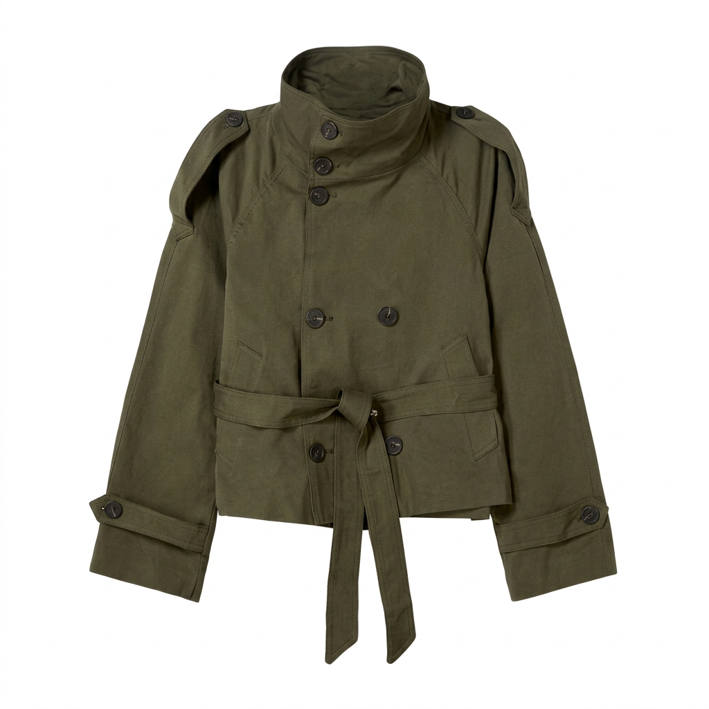 Women's Short Double-Breasted Trench Coat with Belt