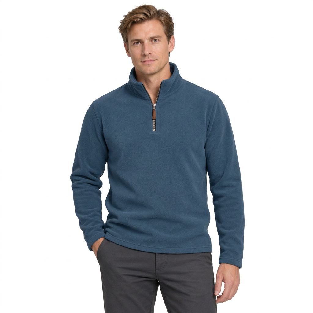 Men’s Quarter-Zip Fleece Jumper – Stand Collar & Regular Fit