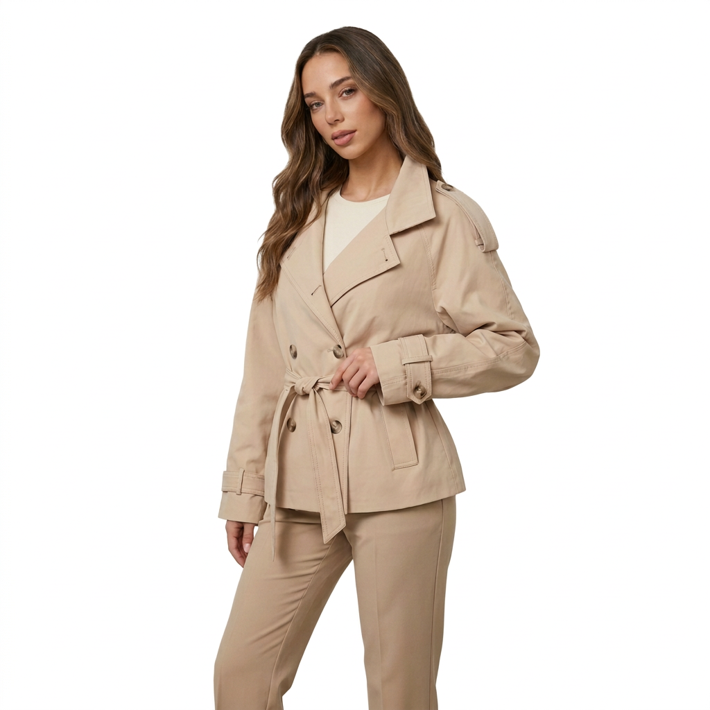 Modern Cotton Trench Coat with Funnel Neck for Women