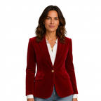 Red velvet blazer on white background