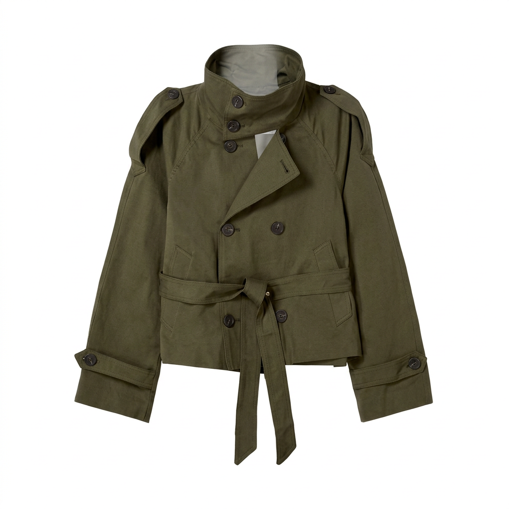 Women's Short Double-Breasted Trench Coat with Belt