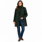 Women's Long Checked Coat - Fitted Button-Up Winter Outerwear