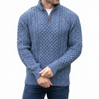 Men’s Half-Zip Jumper in Merino Wool with Aran Pattern for Warmth