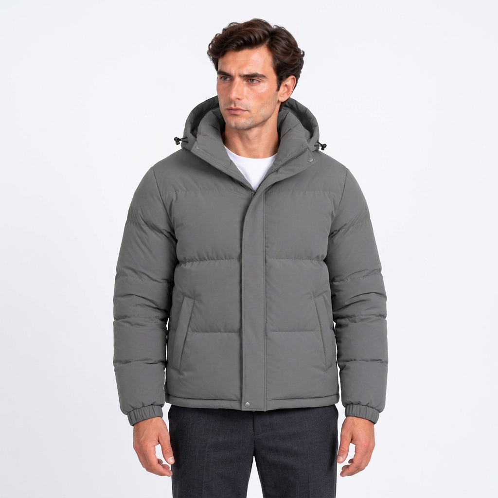 Men’s Winter Hooded Puffer Jacket – Padded Quilted Coat with Storm Flap