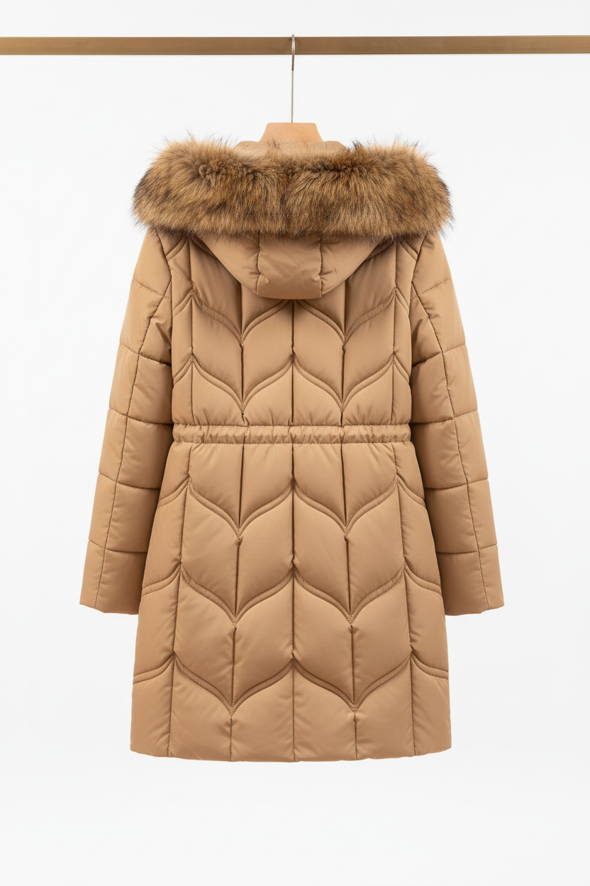 Women's Faux Puffer Coat - Camel Back