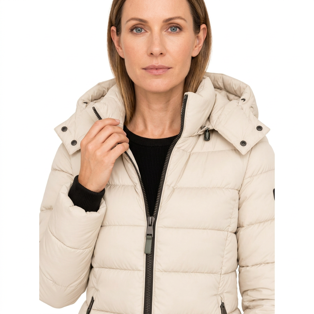Women's Mid Length Puffer Jacket with Detachable Hood