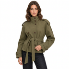Women's Cropped Double Breasted Trench Jacket with Belt