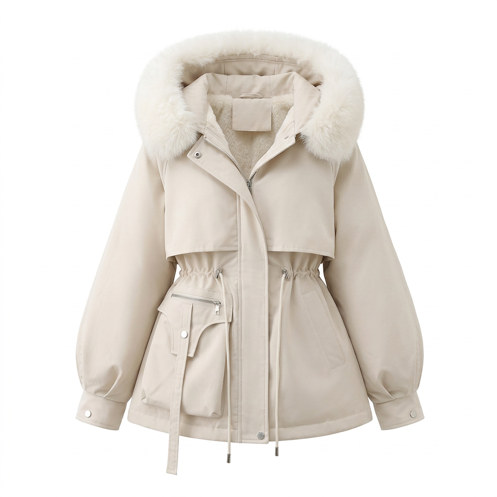 Women's Parka with Hood and Adjustable Waist