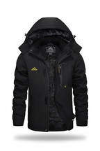Men's hooded winter fleece lined jacket on a white background