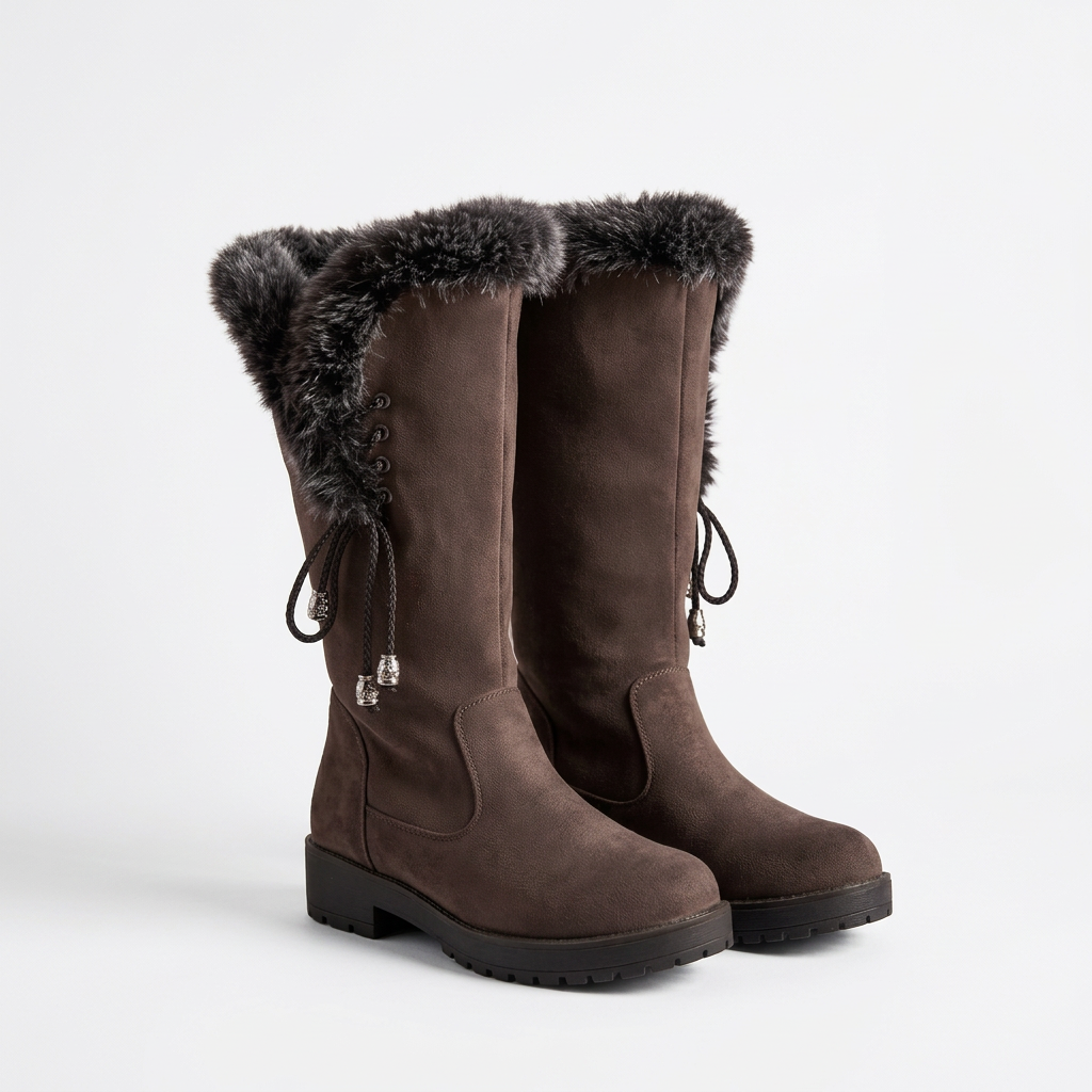Women's Suede Mid Calf Boots with Faux-Fur Cuff for Cold Weather