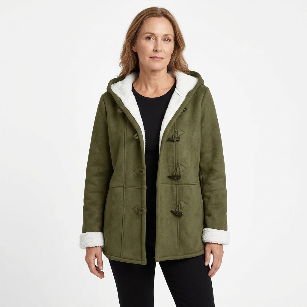Women's Sherpa Lined Hooded Jacket with Toggle Closure for Warmth