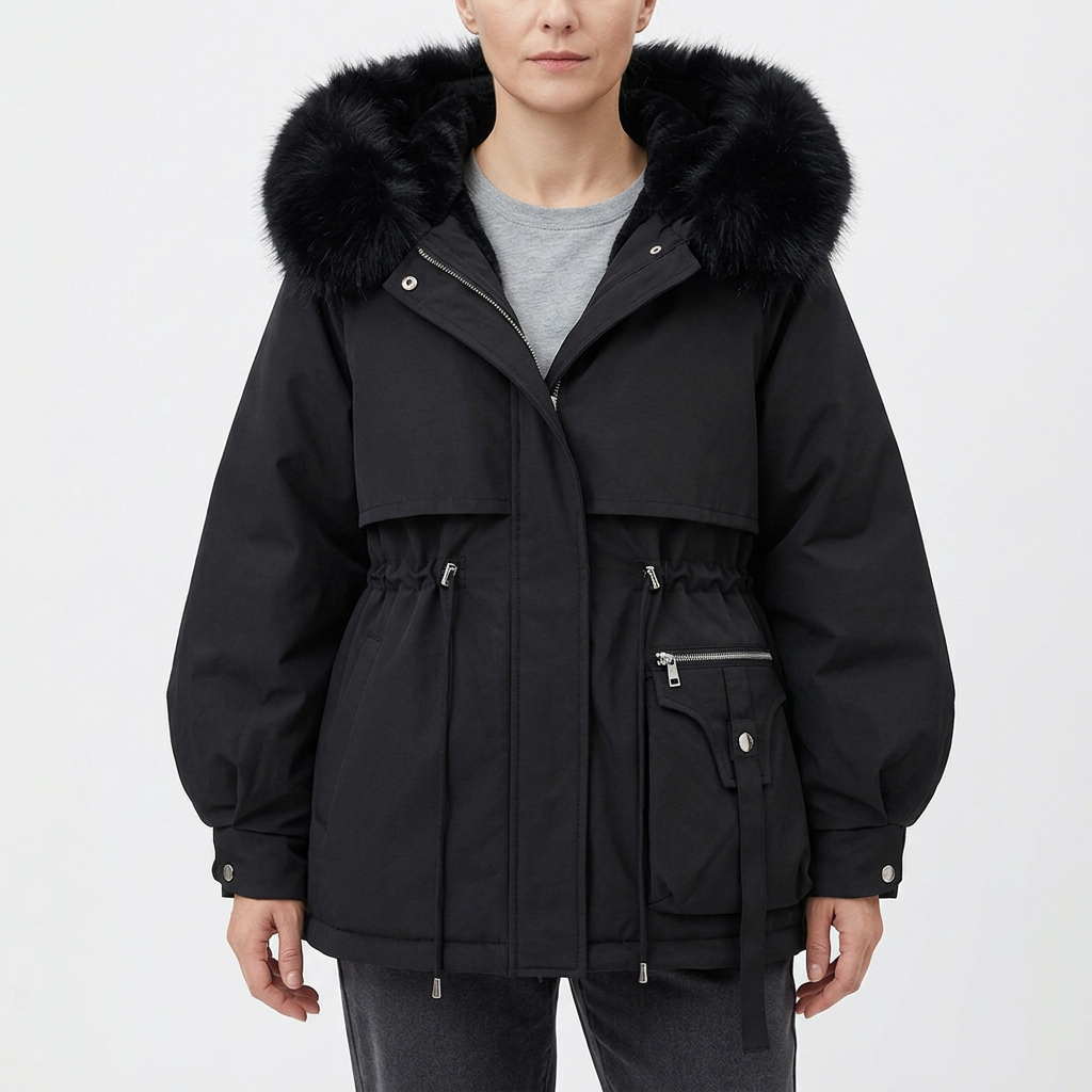 Women's Parka with Hood and Adjustable Waist