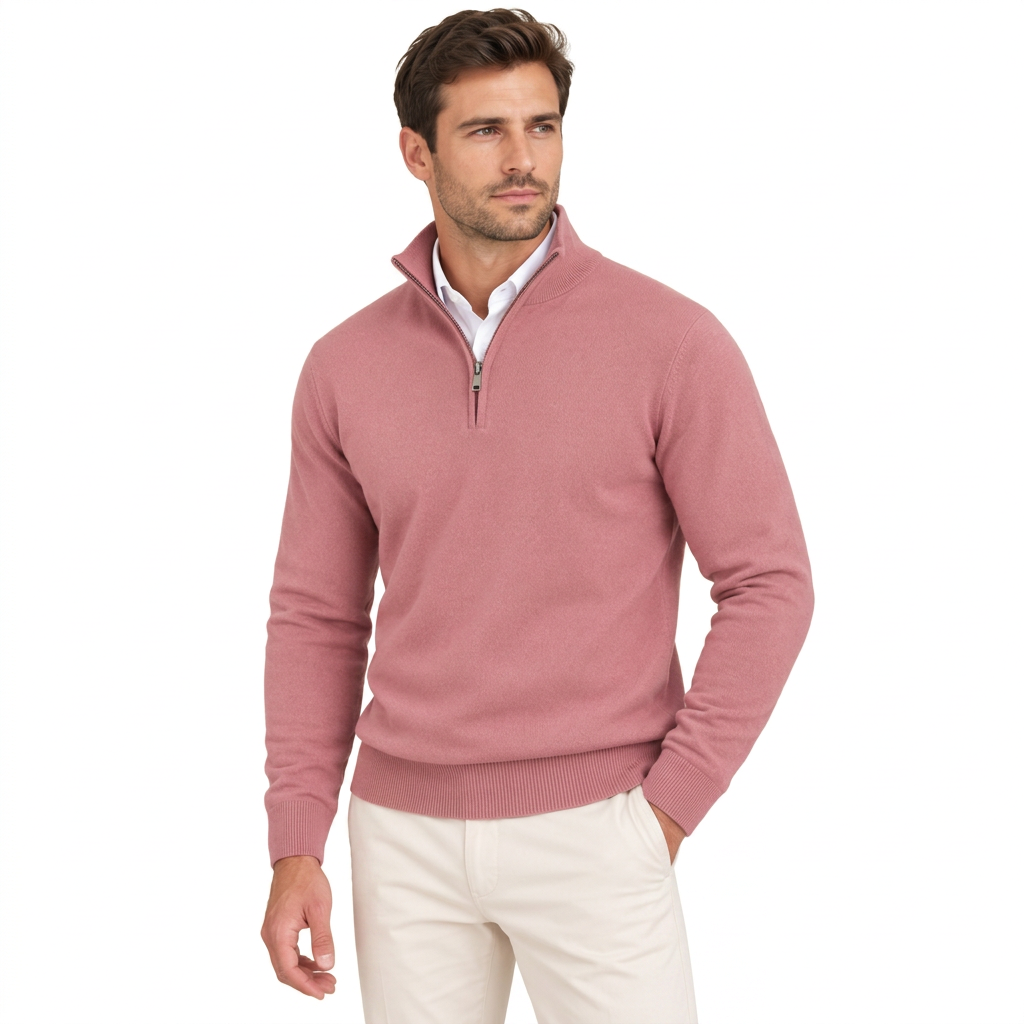 Men's Soft Cotton Blend Half Zip Pullover with Ribbed Trims