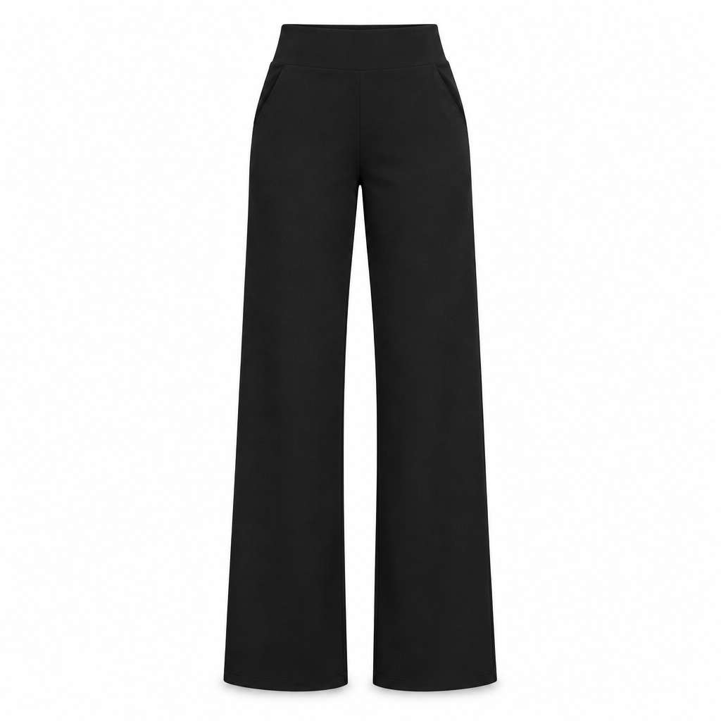 Black pull-on wide-leg trousers