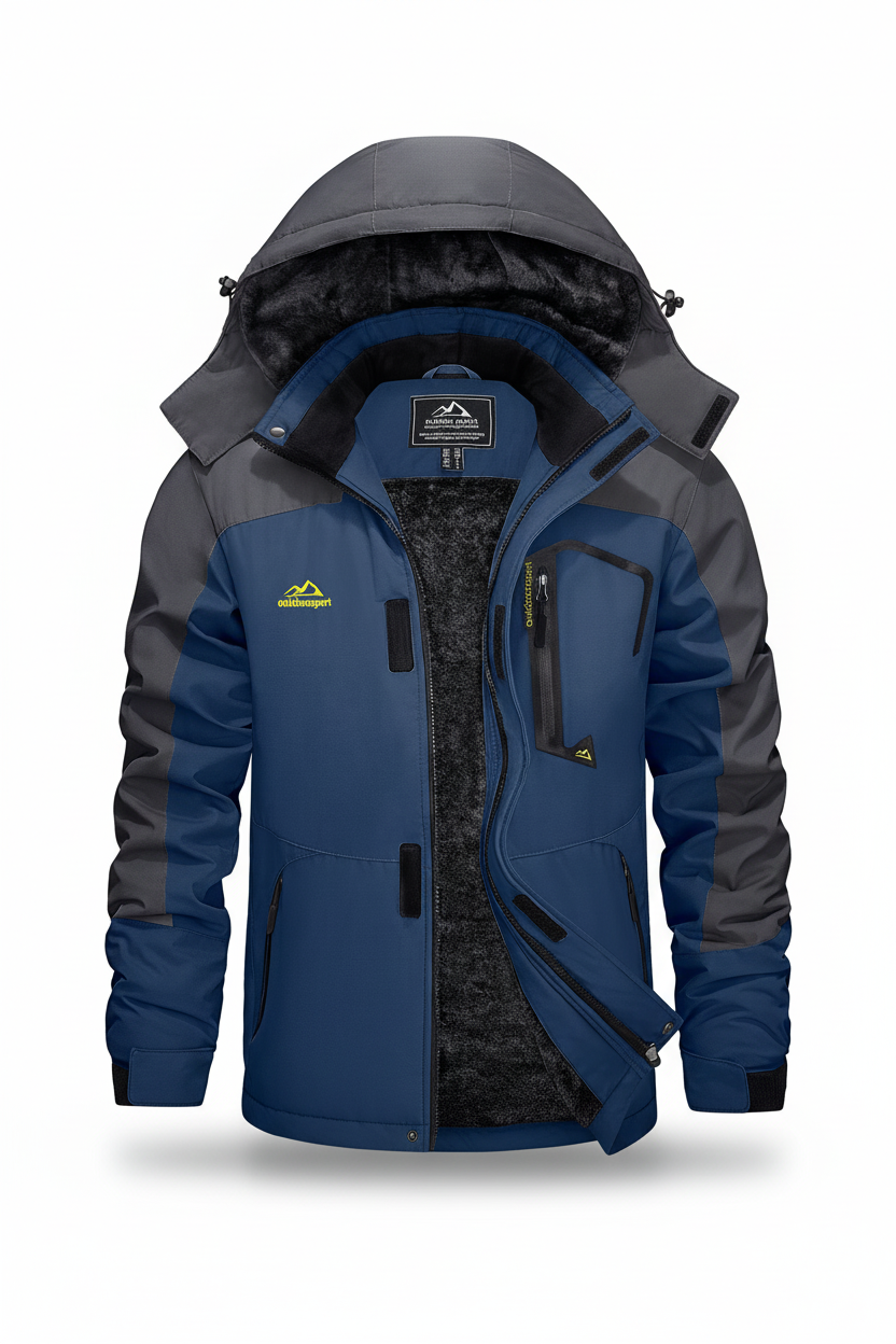 Men's hooded winter fleece lined jacket on a white background