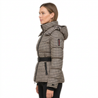 Women's Belted Puffer Jacket with Detachable Hood and Zipped Pockets