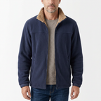Man modelling navy sherpa-lined fleece jacket