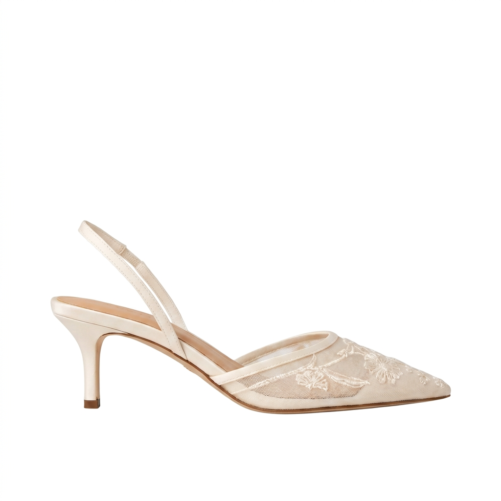Women's Embroidered Mesh Mule Heels - Slip-On Pointed Toe