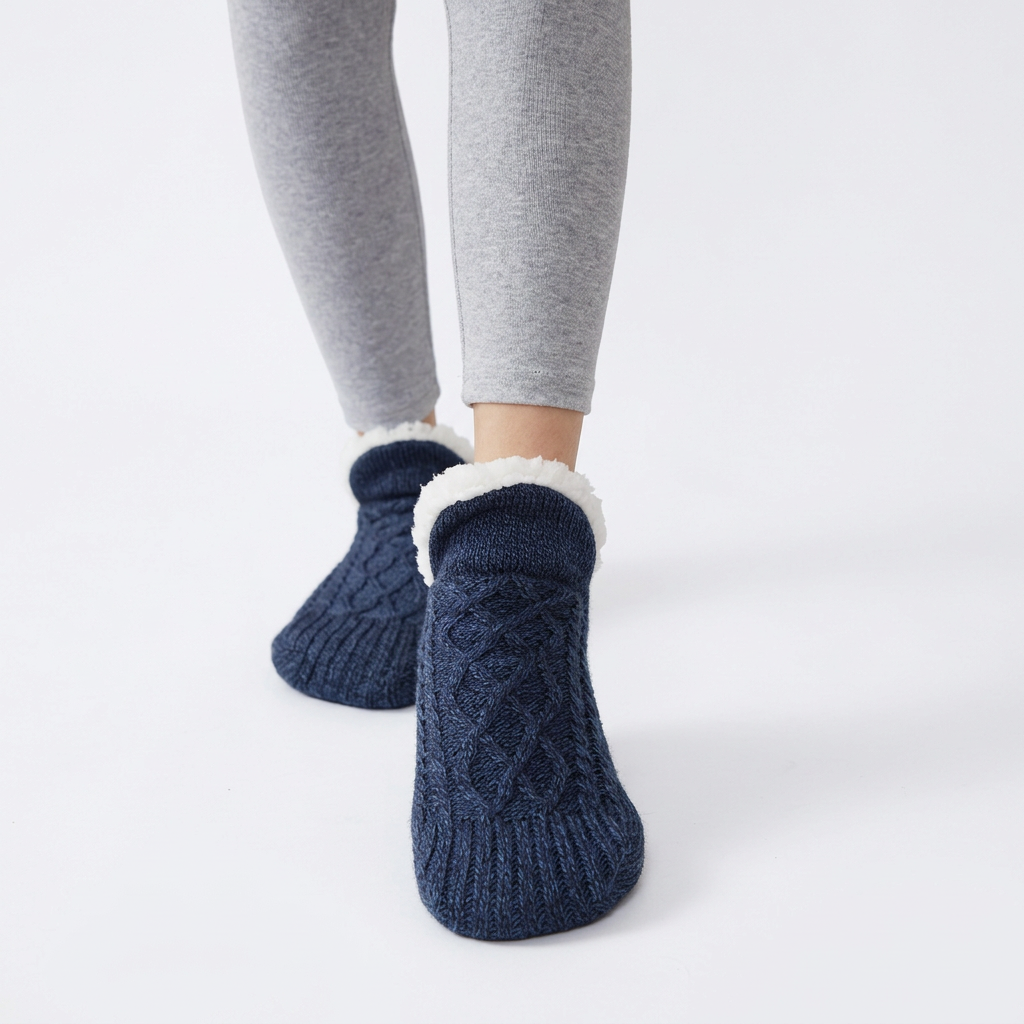 Women's Cable-Knit Slipper Socks Fleece-Lined Non-Slip
