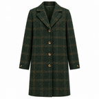 Women's Long Checked Coat - Fitted Button-Up Winter Outerwear