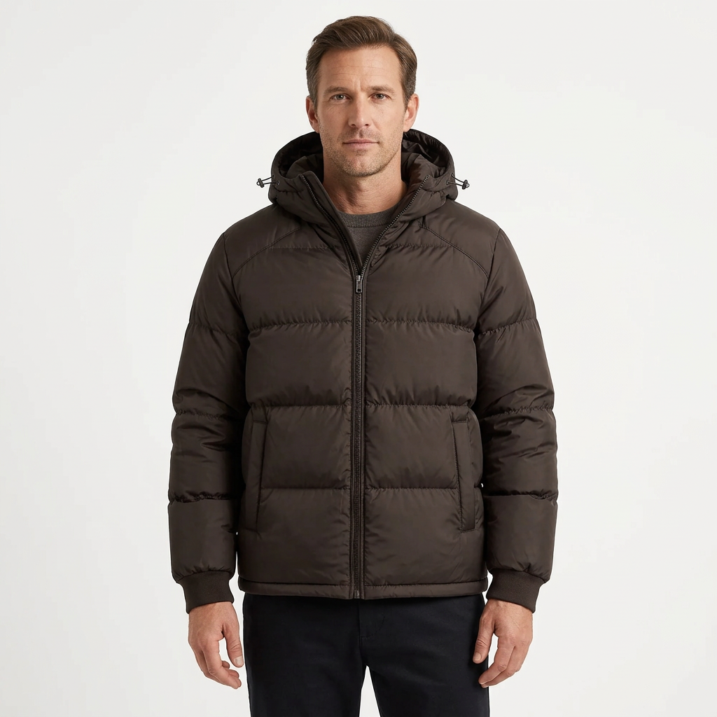 Men’s Hooded Puffer Jacket - Front Zip