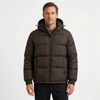 Men’s Hooded Puffer Jacket - Front Zip
