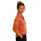 Women's Cashmere-Look Half-Zip Knitted Pullover Sweater with Long Sleeves