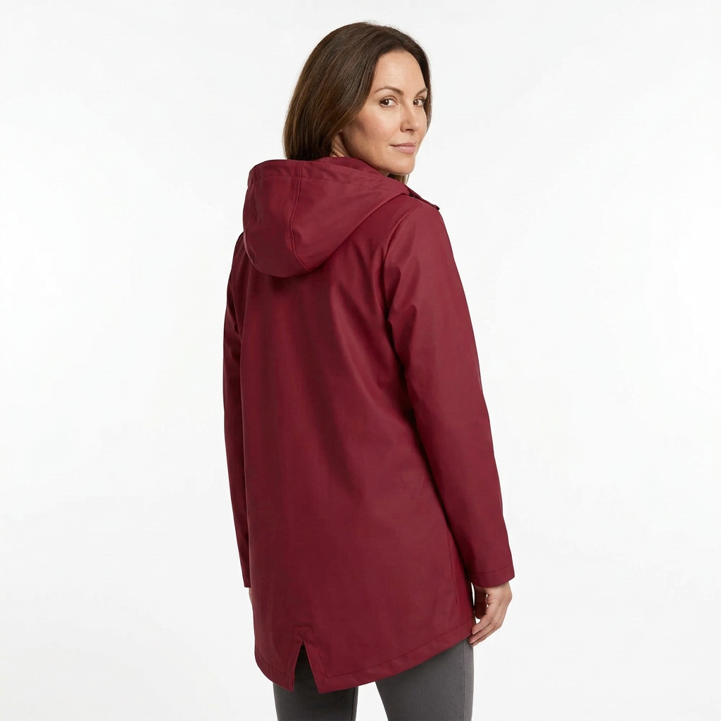 Wine Red rain jacket rear three-quarter view