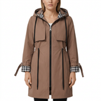 Woman modelling brown hooded zip coat