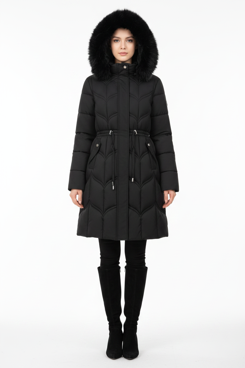 Women's Long-Sleeve Faux Puffer Jacket - modell framifrån