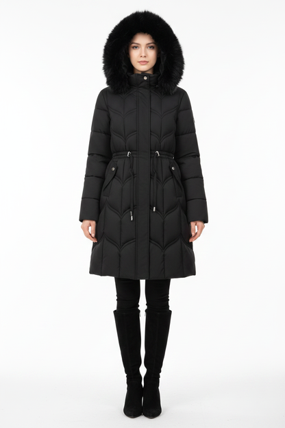 Women's Long-Sleeve Faux Puffer Jacket - modell framifrån