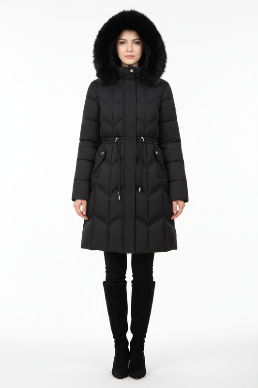 Women's Long-Sleeve Faux Puffer Jacket - modell framifrån
