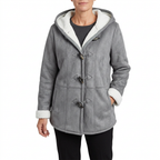 Women's Sherpa Lined Hooded Jacket with Toggle Closure for Warmth