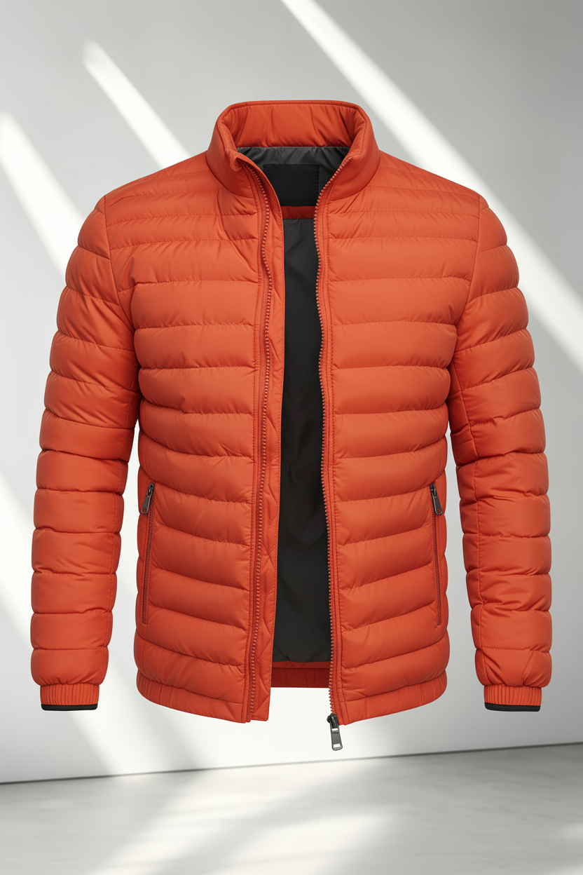 Men's Puffer Jacket - Orange Red Front