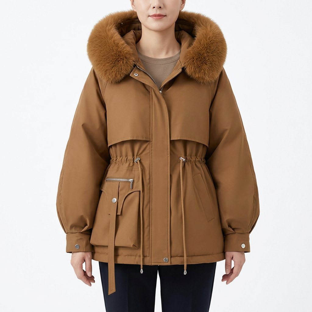 Women's Parka with Hood and Adjustable Waist