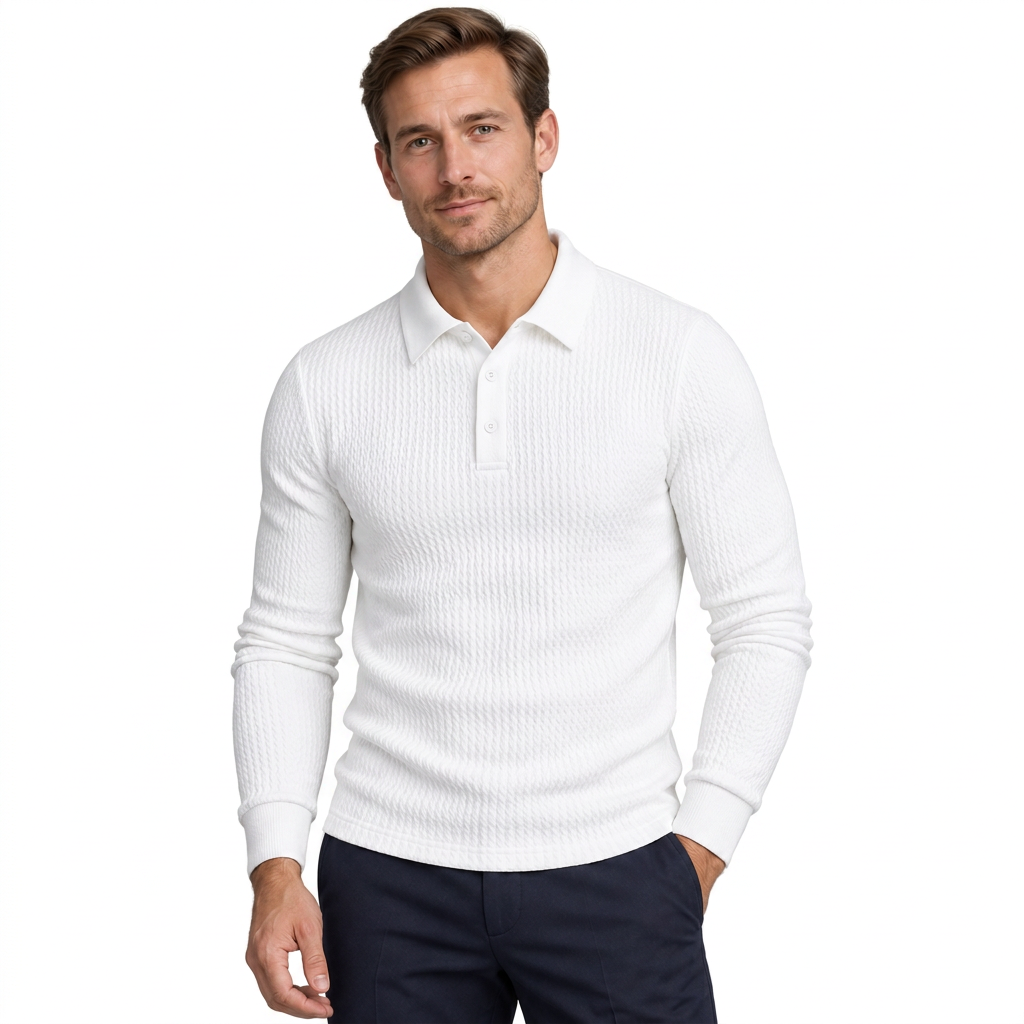 Men's Ribbed Long-Sleeve Polo Sweater – Slim Fit