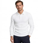 Men's Ribbed Long-Sleeve Polo Sweater – Slim Fit