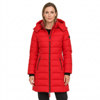 Women's Mid Length Puffer Jacket with Detachable Hood