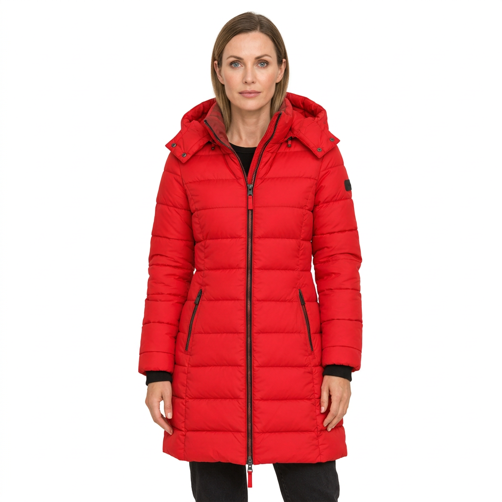Women's Mid Length Puffer Jacket with Detachable Hood