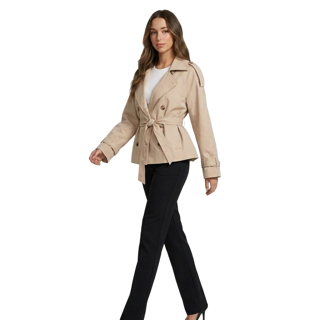 Modern Cotton Trench Coat with Funnel Neck for Women