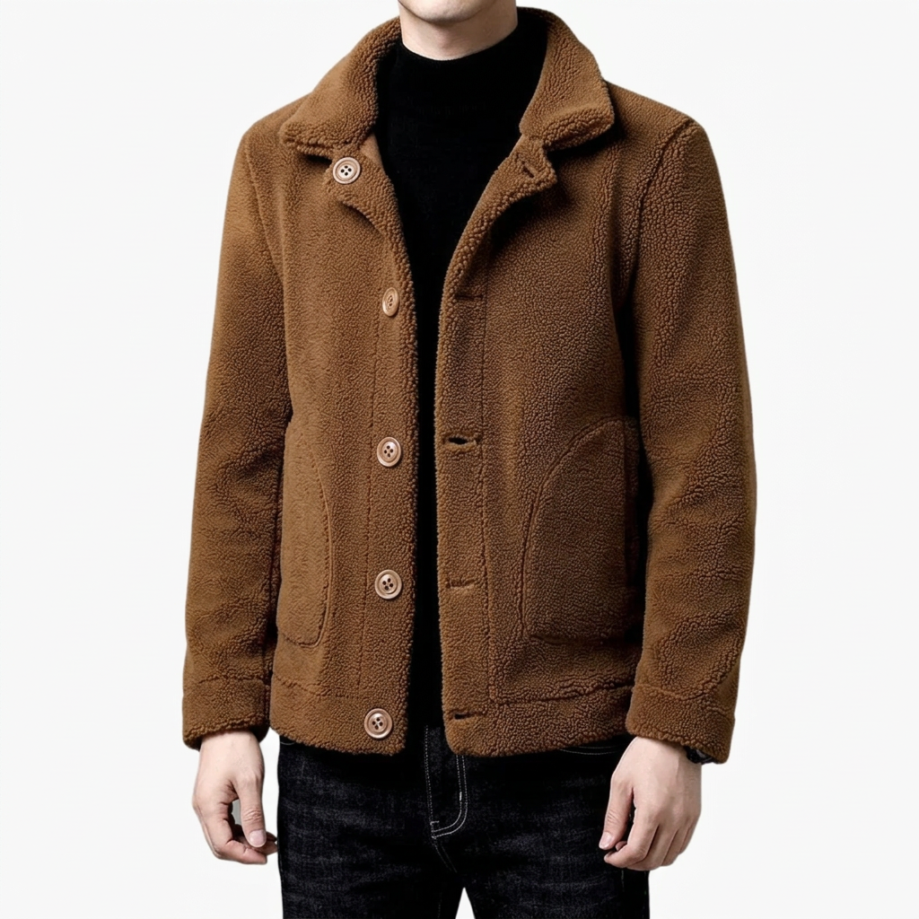 Men's Short Jacket with Lapel Collar and Front Pockets
