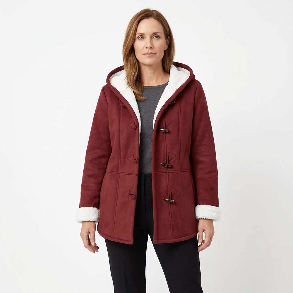 Women's Sherpa Lined Hooded Jacket with Toggle Closure for Warmth
